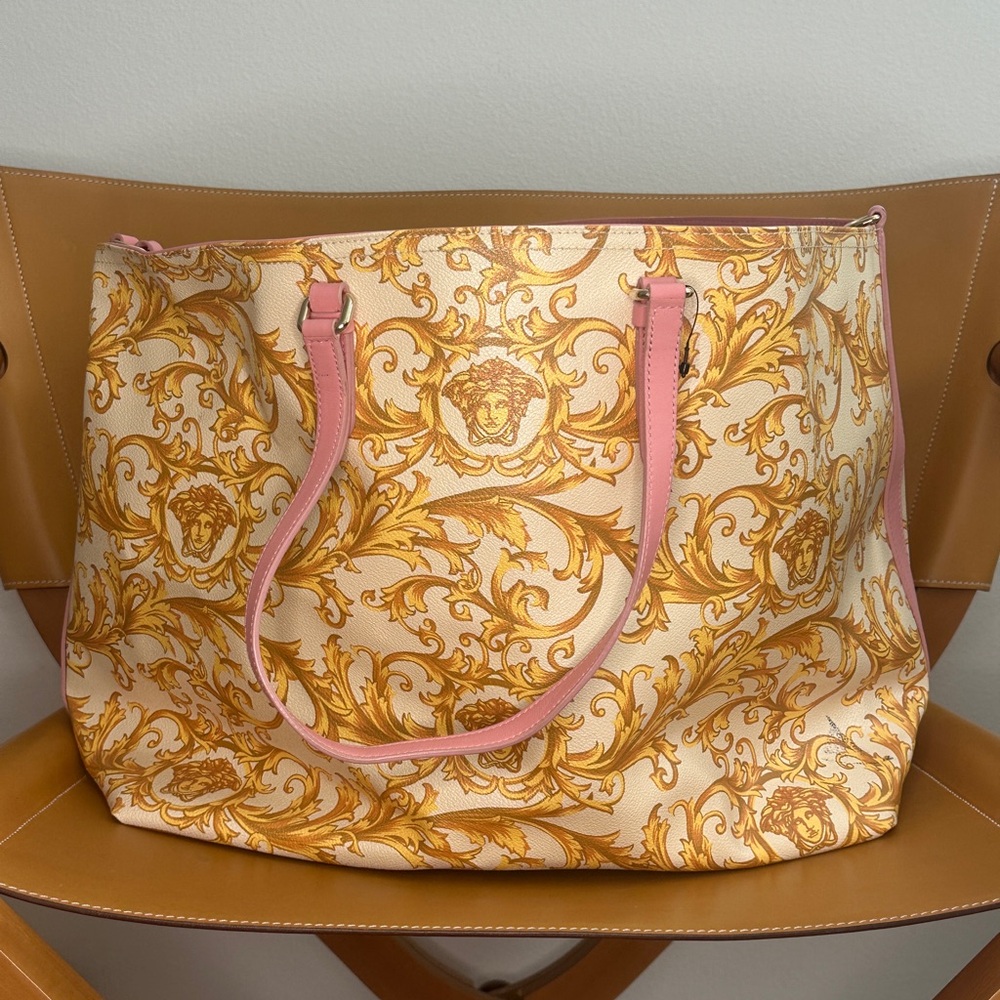 Versace Beige/Yellow Coated Canvas Borocco Print